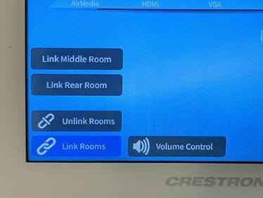 Buttons will appear which allow you to link to RJS 107 (Link Middle Room), to the café (Link Rear Room), and to sever the link (Unlink Rooms).
