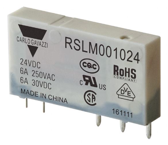 Type RSLM Electromechanical RSLM Slim size (width 5mm) High breakdown voltage 4kV (between coil and contacts) Surge voltage up to 6kV (between coil and contacts) Conforms to VDE 0700, 0631 reinforced