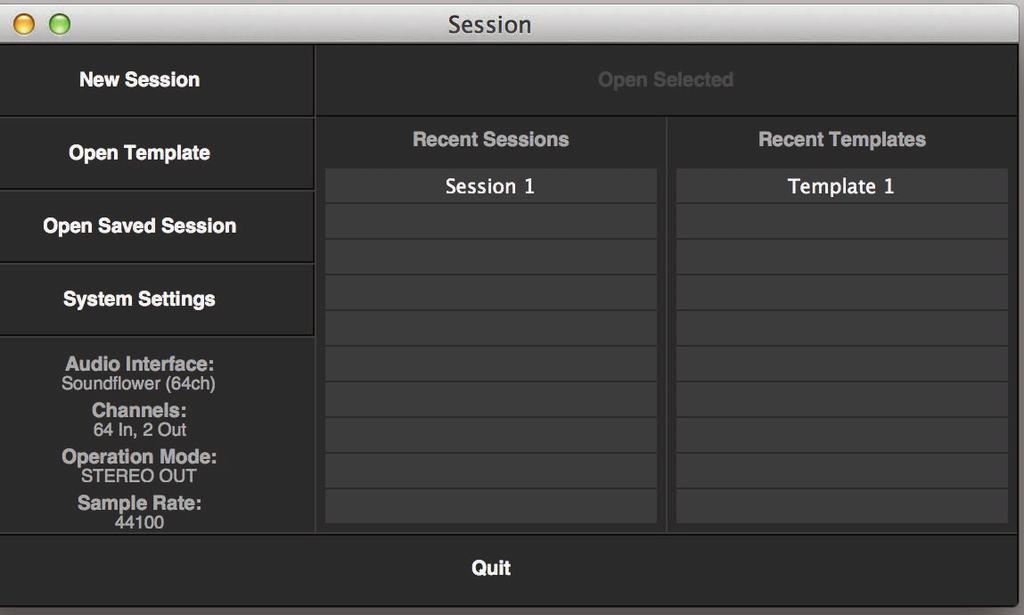 Setup When you launch Tracks Live, you will first see the Session Setup window. Choose between opening a saved session or template, or creating a new session. To create a new Tracks Live session: 1.