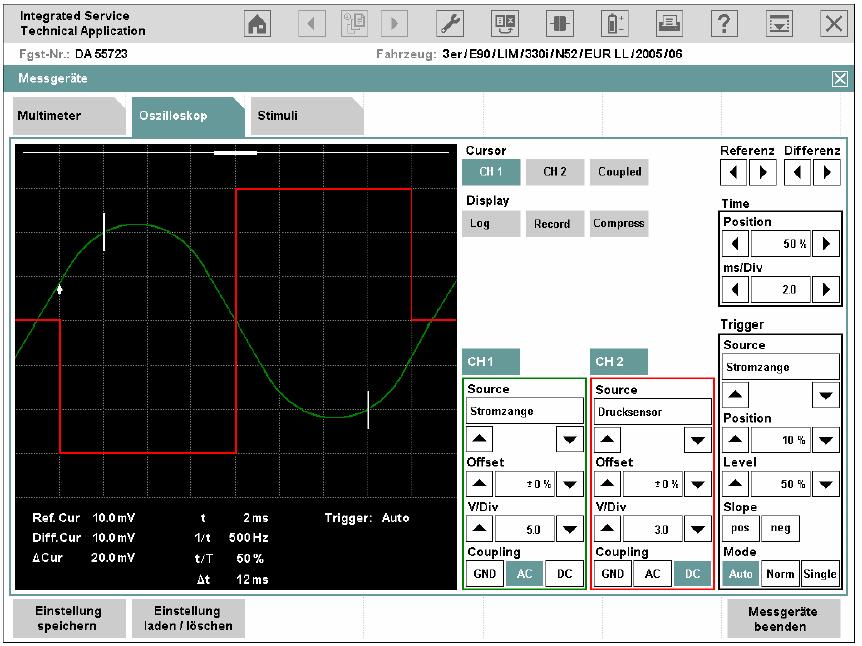 BMW Group Page 71 3.4.5.2 Oscilloscope Two time-dependent variables are measured with the dual channel oscilloscope.