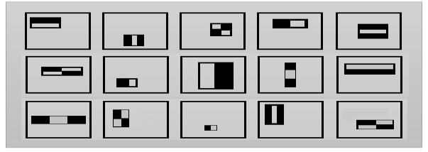 Feature set is obtained by subtracting sum of all the pixels present below black area from sum of all the pixels present below white area.