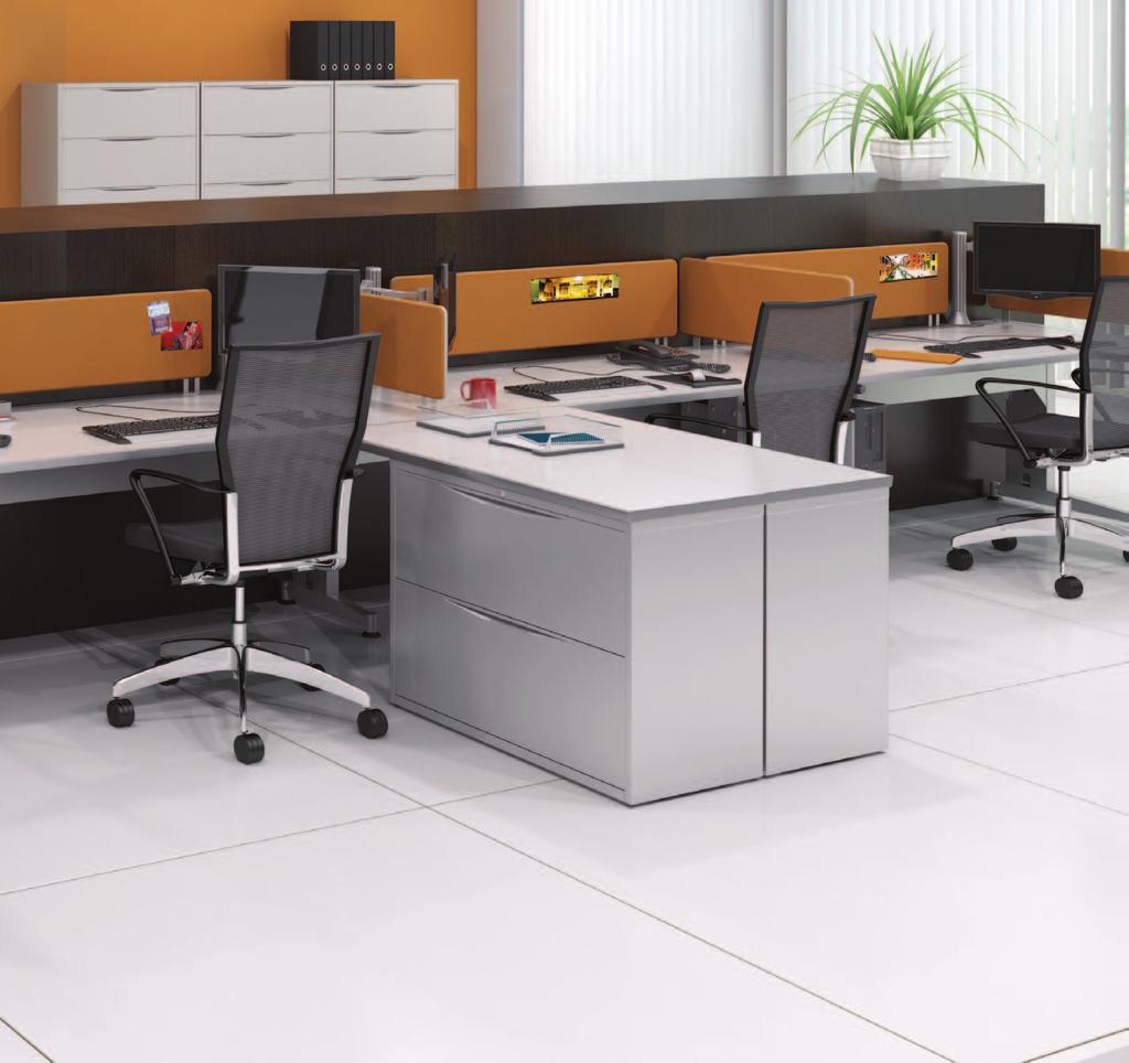 Single-Sided Desks and Returns in Designer White laminate with Lateral