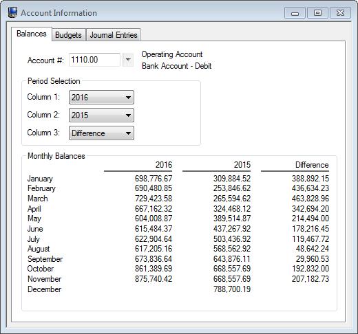 Figure 7, Account Information - Balances tab Clicking the (Print) button while on the Balances tab will print an Account Information Balances Report