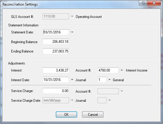 Reconciliation Menu: Task Folders: Maintenance Reconciliation Journal Entries Reconciliation Tabs3 General Ledger's Reconciliation program makes it easy to reconcile bank and credit card statements