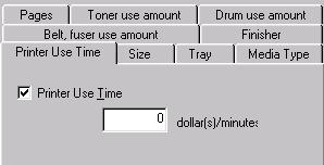 Printers Setting Up Fees Define Fees window Printer Use Time Tab Printer Use Time Select to set