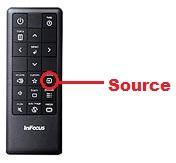 In order to change image sources you should be looking for a button on the remote or located on the projector itself. This button should be labeled either Input, Source or Computer 1 / 2.