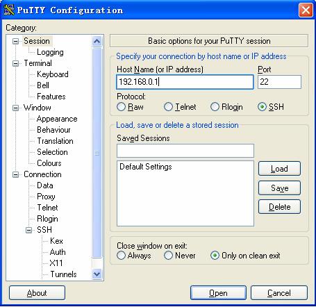 Chapter 3 Configuration Example # Establish a connection with the server. The following takes the client software Putty (version 0.58) as an example. Launch PuTTY.exe to enter the following interface.