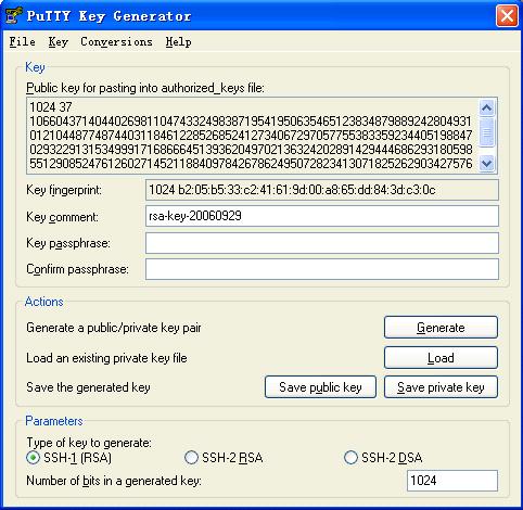 Figure 1-8 Generating the client keys (3) Likewise, to save the private key, click Save private key.