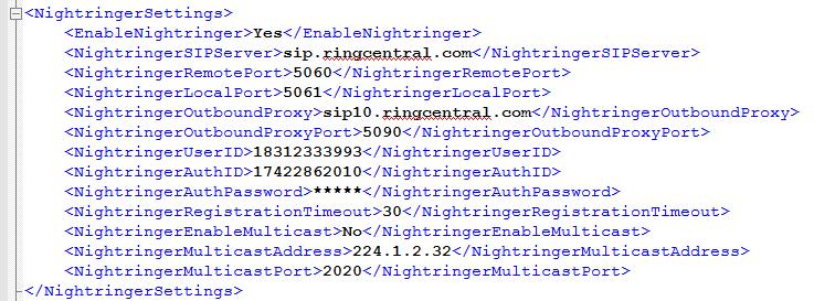 Doc. 931042E Page 50 Autoprovisioning If you are autoprovisioning the paging server, use the Nightringer Settings in the autoprovisioning template to register the Nightringer with RingCentral.