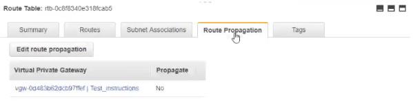 5. In the Edit subnet associations page, select the subnet and click Save. You can choose to configure a static route or to propagate the routes. Do not propagate routes and create a static route.