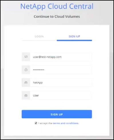 You have completed the initial process for accessing Cloud Volumes Service for AWS. The Cloud Volumes user interface is displayed. 6.