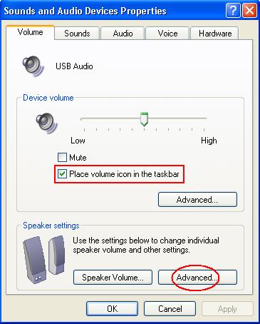 VOLUME AND CHANNEL SETTINGS Go to Control Panel -> Sounds and Audio device