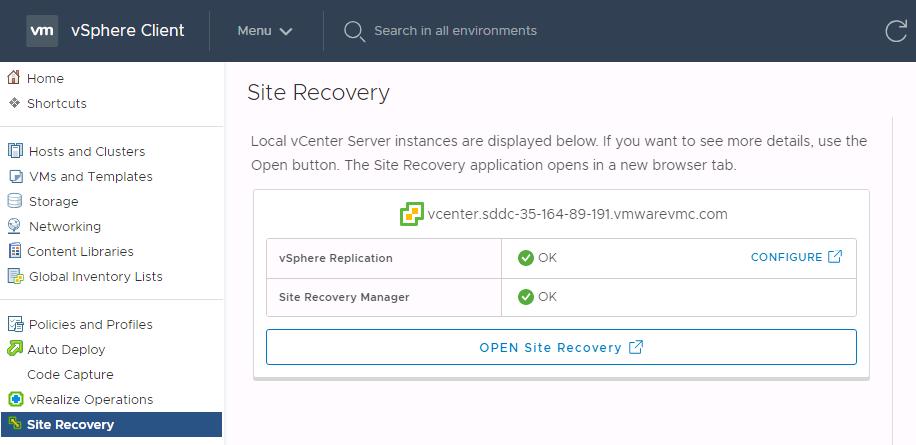 From the Site Recovery screen select New Site Pair