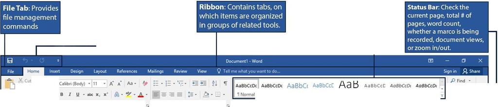 http:/pfw.edu/its Quick Guide for Word 2016 Basics May 2018 Training: http://pfw.edu/training Quick Access Toolbar: Used for frequent commands and is customizable.