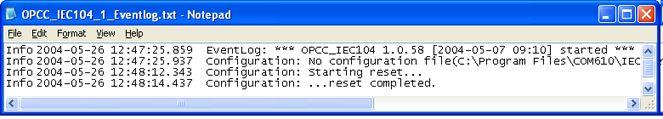 Figure 4.3-2 Event log file IEC104_PC_Client_nline_Diagnostics_view_log_file.jpg 4.4. IEC104 Channel diagnostics The IEC104 Channel activity can be monitored with the nline diagnostics function.