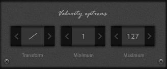 Velocity Options VELOCITY TRANSFORM: Various MIDI controllers have different dynamic outputs. With this feature, you can customize the sampler to your MIDI controller.