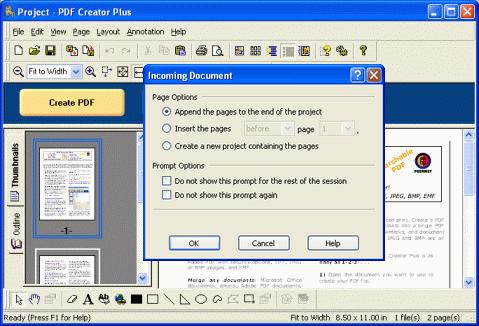 3. CONTINUE PRINTING For each other document printed to the PDF Creator Plus 6.0 printer, the preview application will display a prompt asking where to add the new pages.