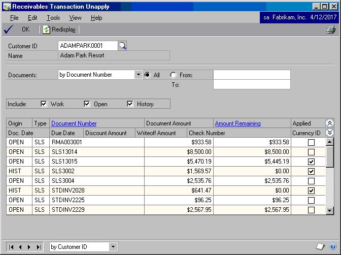 CHAPTER 4 USING SALES TOOLS Using Receivables Management Transaction Unapply This tool enables you to unapply documents in the history table and automatically move the records back to the open table