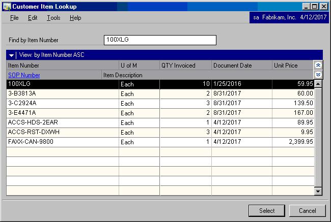 CHAPTER 4 USING SALES TOOLS 4. The new Customer Item Lookup window is now available from the SOP Entry and the SOP Item Detail windows.