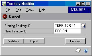 CHAPTER 4 USING SALES TOOLS Using Territory Modifier This tool allows changes in territory IDs to take place and the process mirrors that of how account numbers are changed.