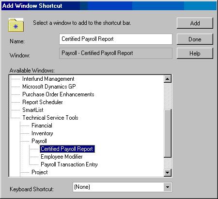 CHAPTER 7 USING PAYROLL TOOLS 10. To create a shortcut, right-click in the Home menu and select Add >> Add Window. 11.