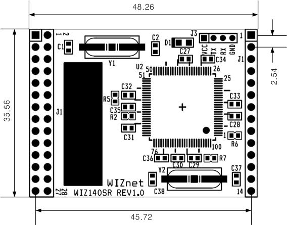 2. Hardware Specification 2.1 Hardware Dimension 2.1.1 WIZ140SR Module Dimension Figure 4.