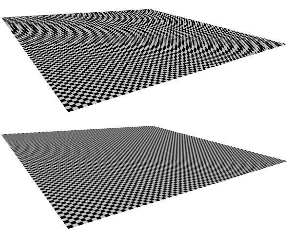 A fragment will be accepted if it falls within this union. This approximation provides high-quality anti-aliasing in magnified and minified regions of the surface (cf. Fig. 10).