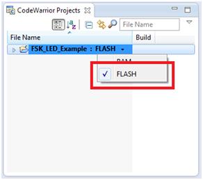 Build code using CodeWarrior Figure 38. Select FLASH build option 4.