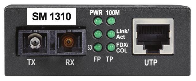 (100 m); 100BASE-FX CONNECTORS (1) RJ-45, (1) SM SC USER CONTROLS (2) 4-position DIP switches MAXIMUM DISTANCE 12.4 mi.
