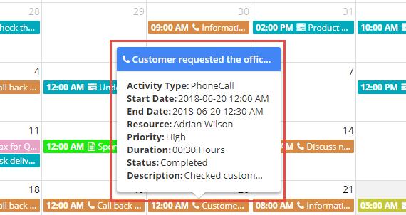 To manage the activities which are to be displayed in the calendar, navigate to Activities section on the left-hand side of the
