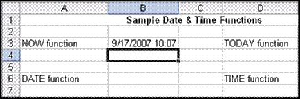 NOW and TODAY Functions Suppose you want a worksheet to contain the current date and time or just the current date each time a workbook is opened.