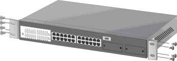 Caution: Do not place objects on top of the Switch. Rack-mounted Installation The LevelOne GSW-2490TXM SNMP Switch come with a rackmounted kid and can be mounted in an EIA standard size, 19-inch Rack.