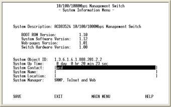 Figure 3-7. The System Information Menu The system information screen displays information such as hardware, software versions, and system up time.