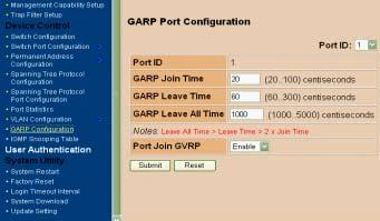 The GARP Configuration Menu GARP (Generic Attribute Registration Protocol) defines the architecture, rules of operation, state machines and variables for the registration and