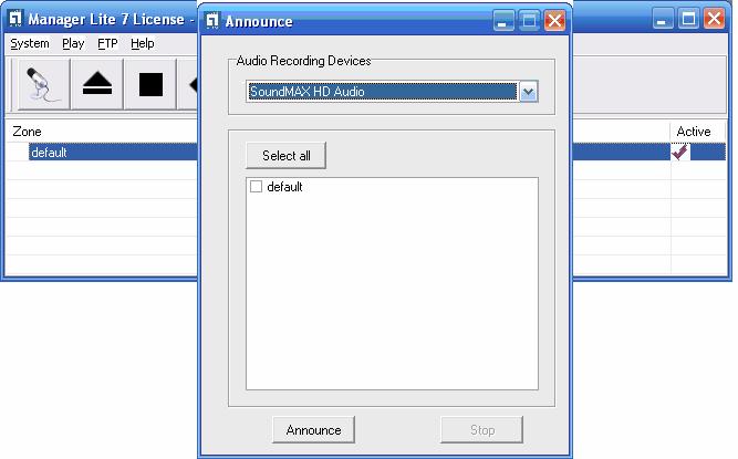 4.2.3. Make Announcements 1 Connect a microphone or a headset to the Windows PC running the IP Audiocast Manager.