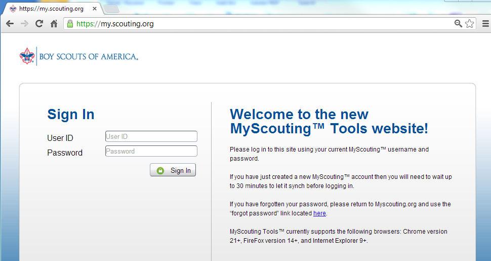 Page 2 In order to use the District JTE Data tool, it is necessary to create your my.scouting.org account (if you have not already done so): Log in to your legacy myscouting.
