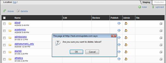 A pop-up message appears asking if you're sure you want to delete the selected directory. Click "OK" and your directory will be deleted.