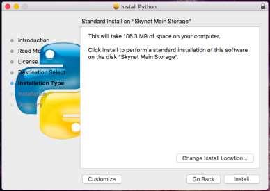 This dialog gives the install location and amount of required storage