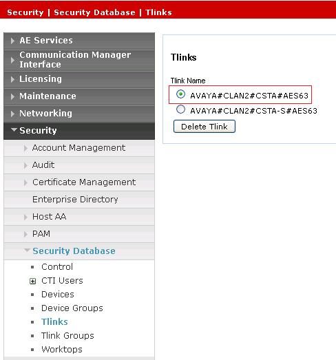 6.3. Administer Tlink From the Management Console, navigate to Security Security Database Tlinks.