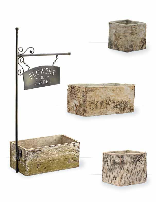 Wooden Birch Planters Plastic Liner Included 63704 Square Birch Container 4.25 x 4.25 x 4 12/$3.19 ea. 6198 Rectangular Wood Container with Detachable Metal Sign 10.5 x 5.5 x 4.5 Overall Height: 24 4/$6.