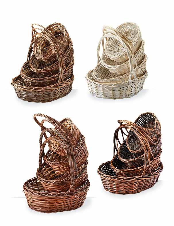 Set/4 Oval Willow Baskets Large: 18.5 x 15.5 x 5 Small: 12 x 9.25 x 3.5 Includes Hard Plastic Liners 5100-UP 4/$21.99 set 5150-WW 4/$21.