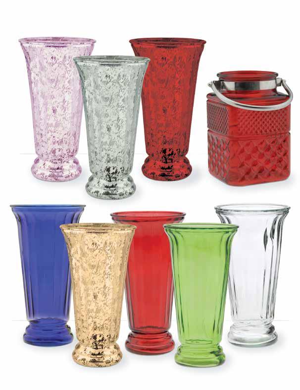 Ribbed Flare Glass Vases 5.0 Opening x 10.0 Tall GV34-SM Silver Mercury 4/$4.99 ea. GE745 Red Embossed Glass Vase with Metal Handle 4.5 opening x 7 tall 6/$3.99 ea. GV34-PM Pink Mercury 4/$4.99 ea. GV34-RM Red Mercury 4/$4.