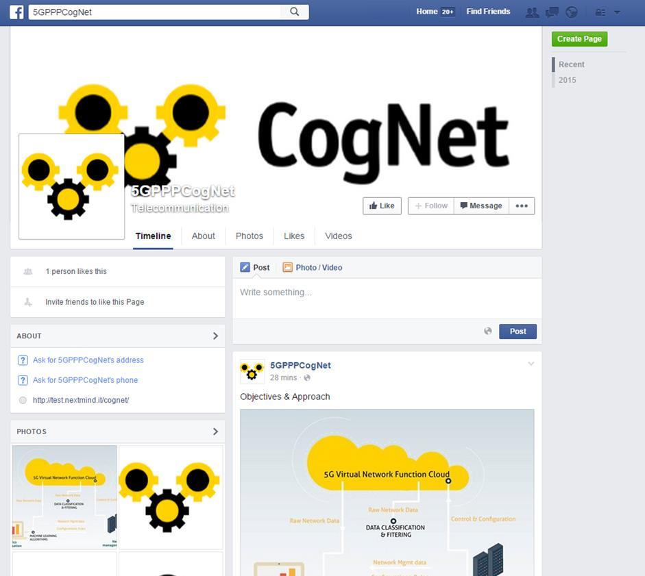 Figure 6 Facebook page 3.4. YouTube A Youtube channel page for CogNet has been created, and can be found at the following link: https://www.