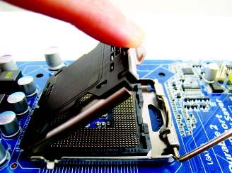 Align the CPU pin one marking (triangle) with the pin one corner of the CPU socket (or you may
