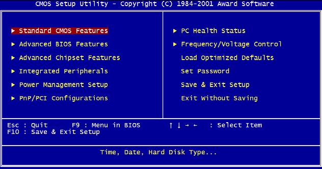 4.2 Award BIOS setup Award s BIOS ROM has a built-in Setup program that allows users to modify the basic system configuration.