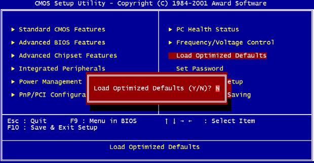 4.2.10 Load Optimized Defaults Load Optimized Defaults loads the default system values directly from ROM.