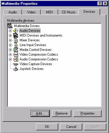 In the Multimedia Properties window, select the "Devices" tab.