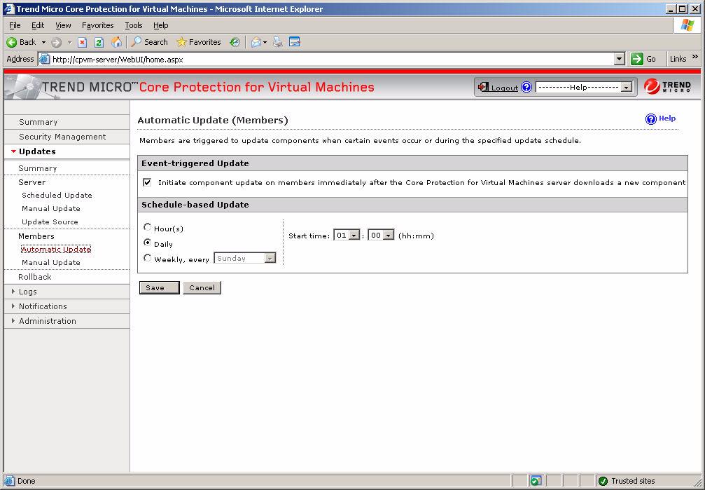 Trend Micro Core Protection for Virtual Machines Administrator s Guide Note: Core Protection for Virtual Machines uses component duplication when downloading components from the update source. 4.