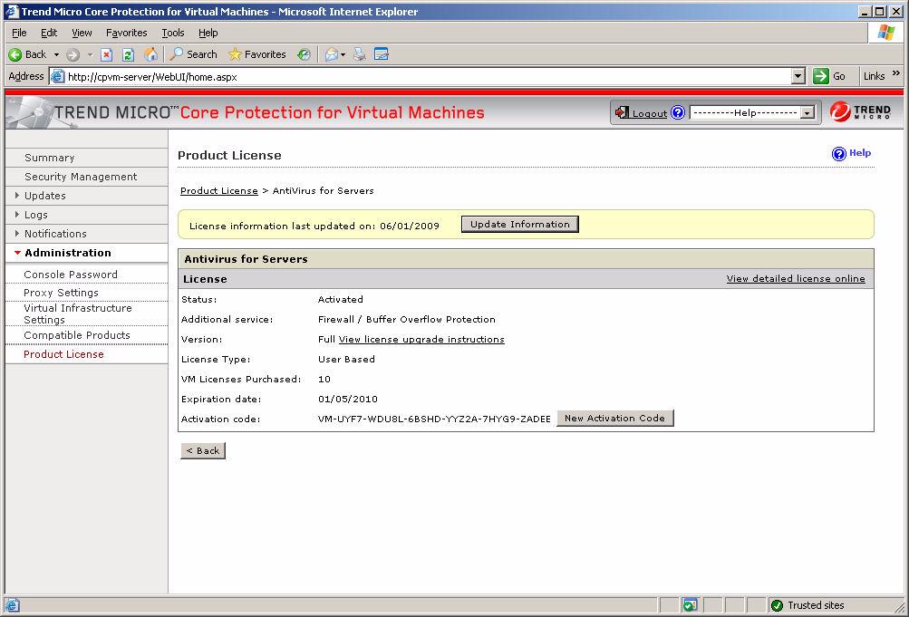 Administering Core Protection for Virtual Machines 2. In the Services column, click the name of the product to view or update. FIGURE 8-6.