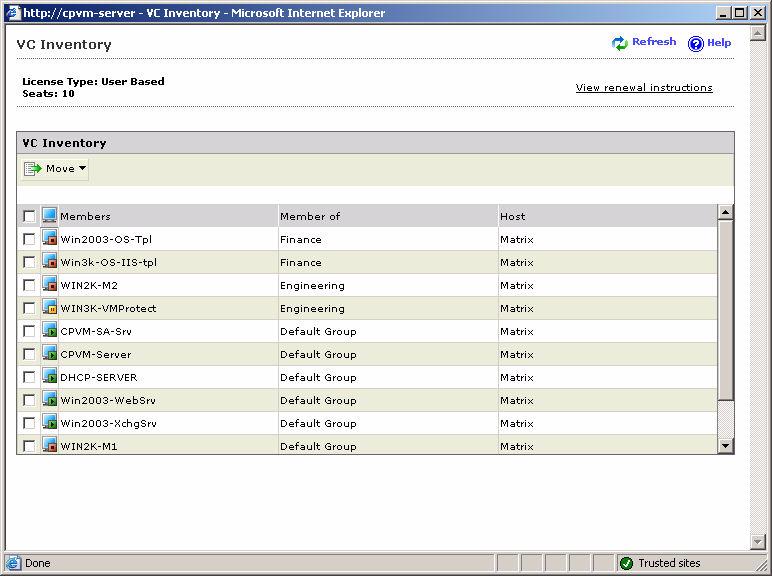 Managing Core Protection for Virtual Machines To manage VC inventory: 1. On the Core Protection for Virtual Machines navigation bar, click Security Management. The Security Management screen appears.